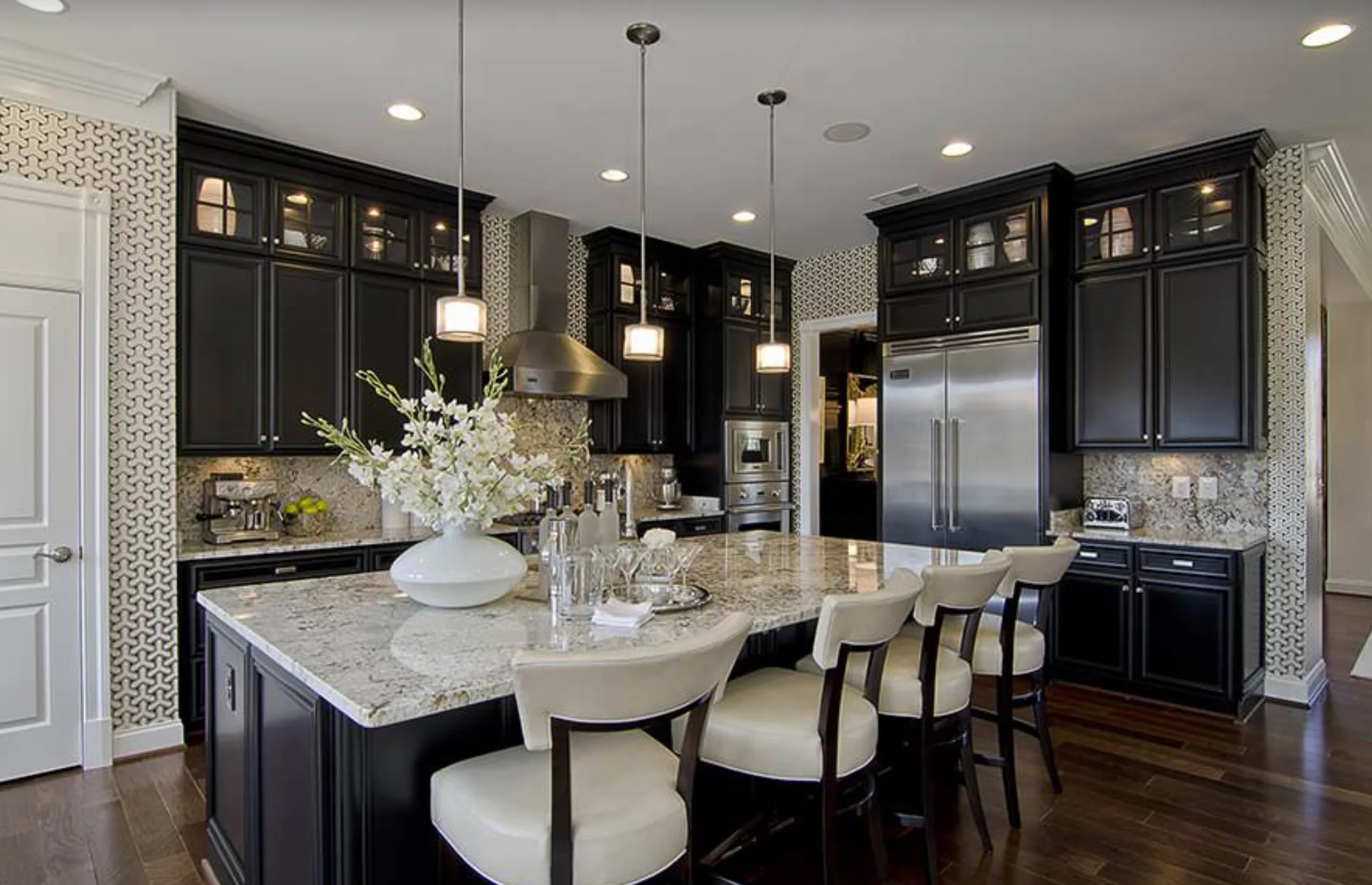 Lights abound in this kitchen - Photography by Maxine Schnitzer Photography