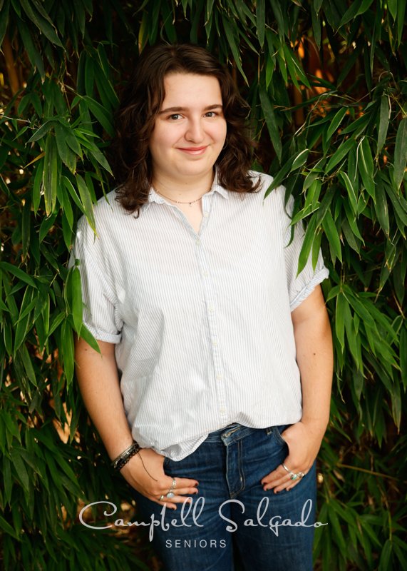  Portland senior pictures, portrait of teen on bamboo background by high school senior photographers at Campbell Salgado Studio in Portland, Oregon. 