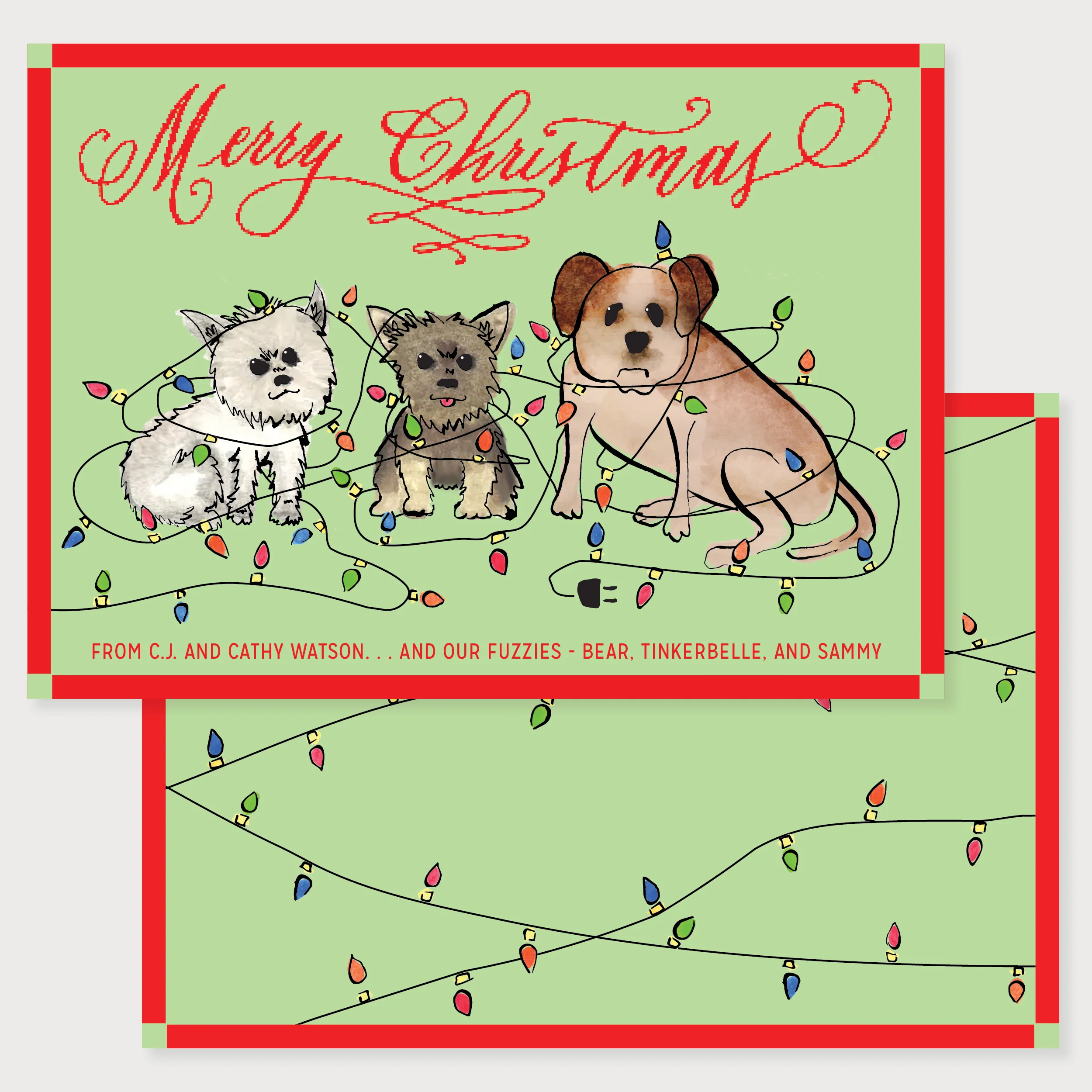 Watercolor Dogs in Lights Card