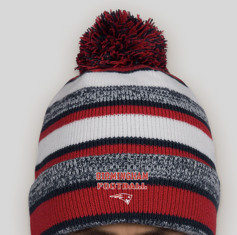 Patriots Football Stencil Red with Navy and White Winter Hat by