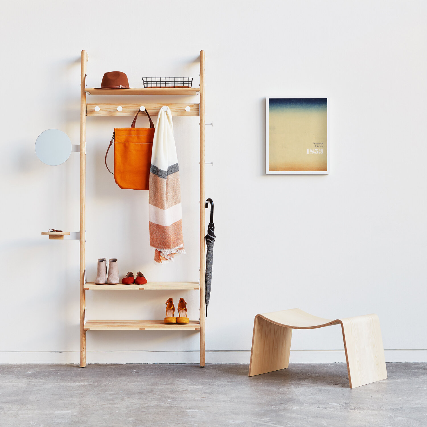 Branch Shelving Unit Entryway Display Ash Blonde and White