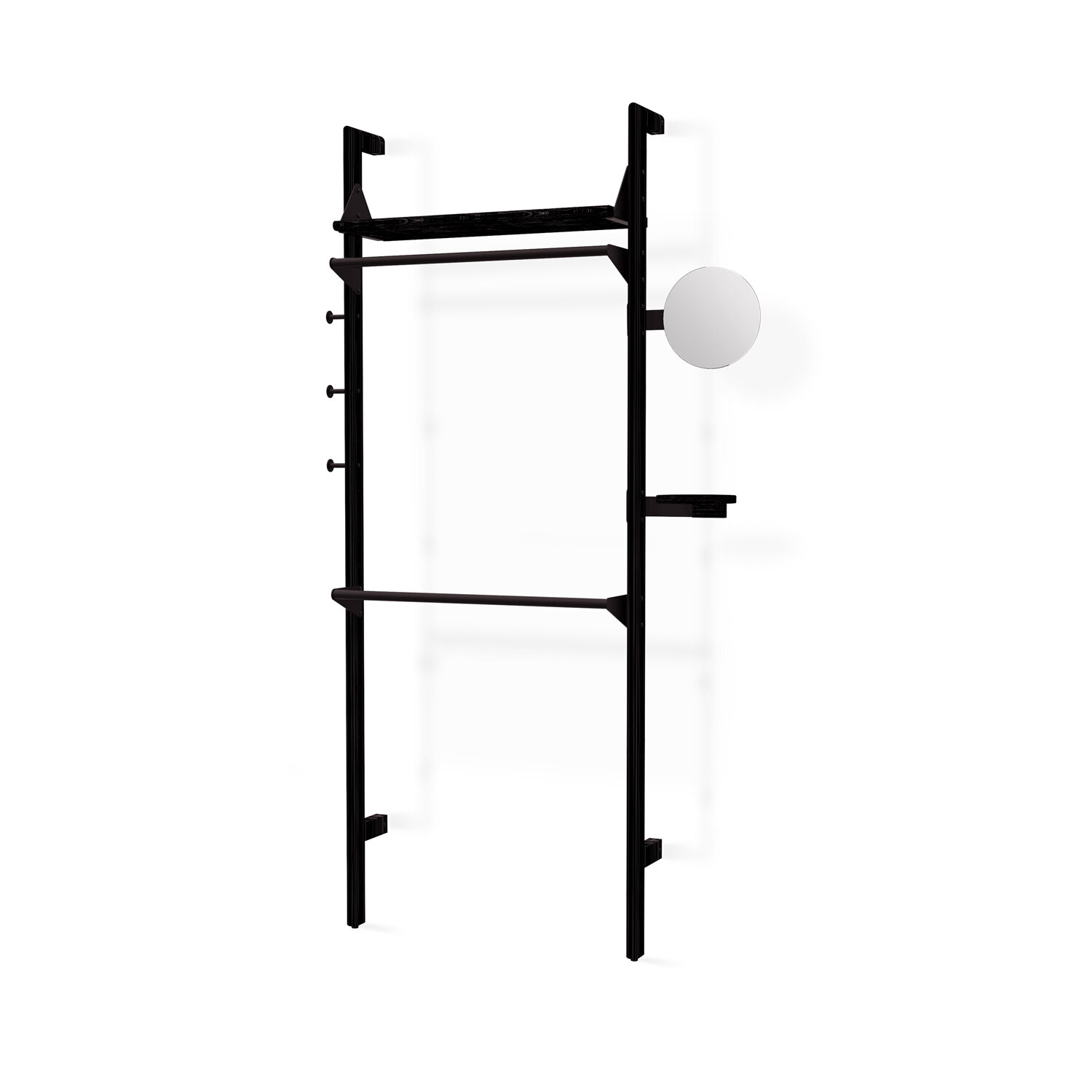 Branch 1 - Wardrobe Unit - Black Uprights, Black Brackets, Black Shelves