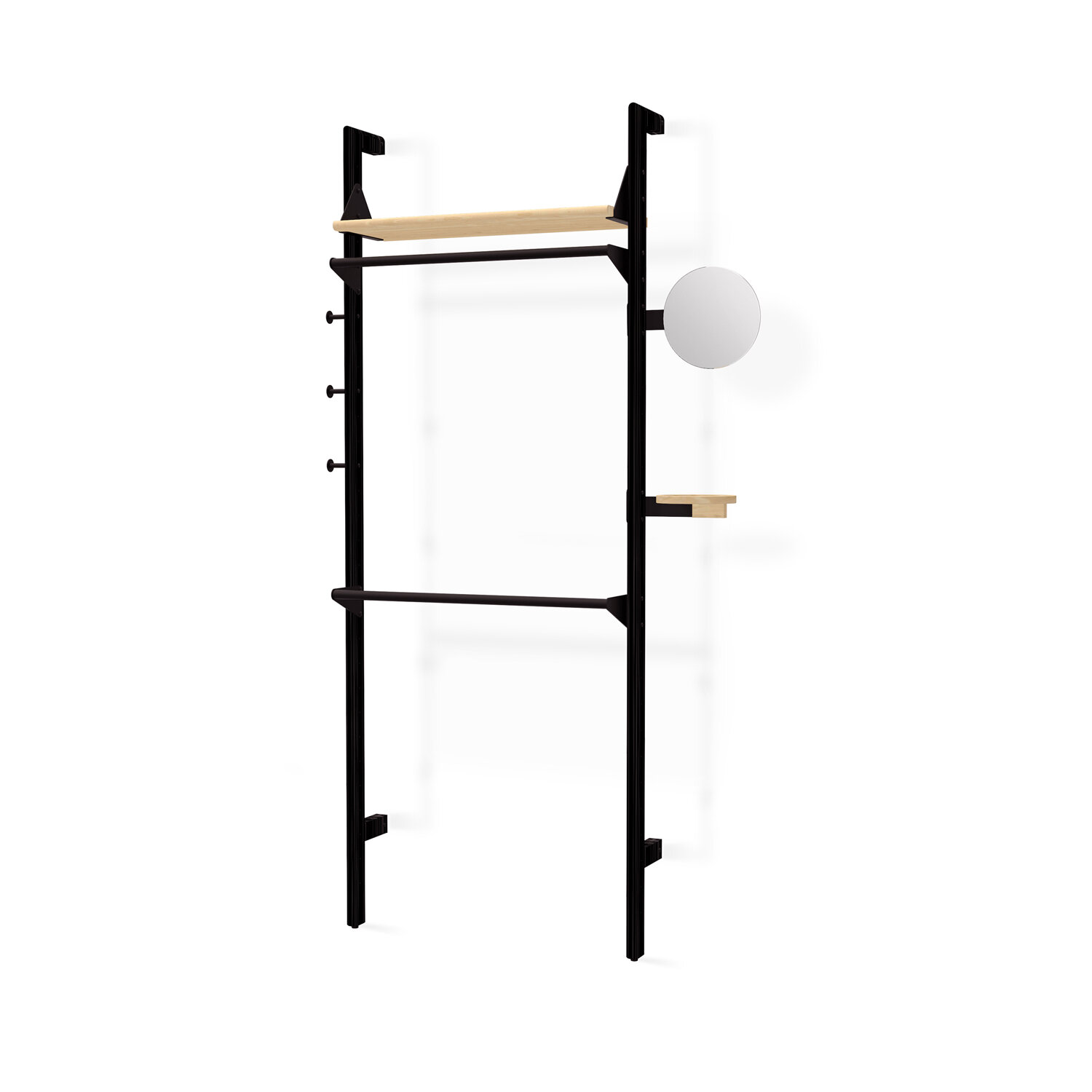 Branch 1 - Wardrobe Unit - Black Uprights, Black Brackets, Blonde Shelves