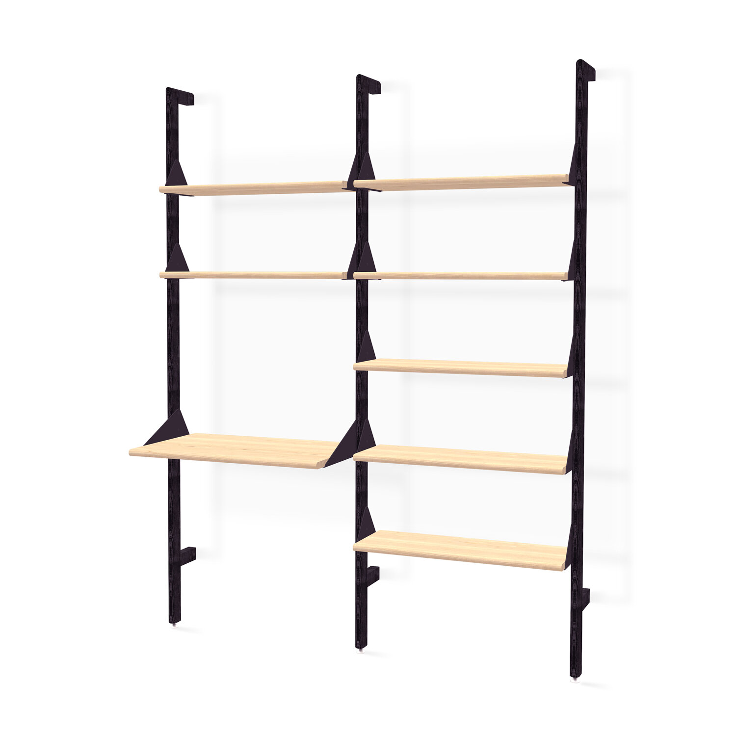 Branch 2 - Desk Shelving Unit - Black Uprights, Black Brackets, Blonde Shelves
