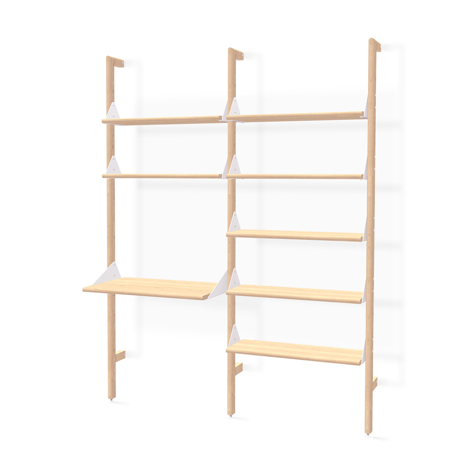 Branch 2 - Desk Shelving Unit - Blonde Uprights, White Brackets, Blonde Shelves