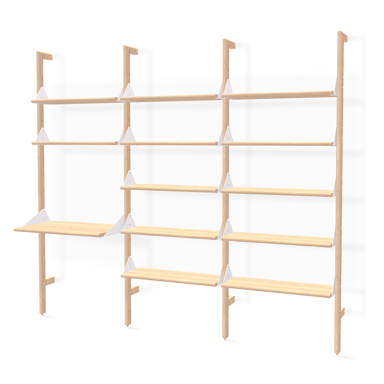 Branch 3 - Desk Shelving Unit - Blonde shelves, blonde uprights, white brackets.