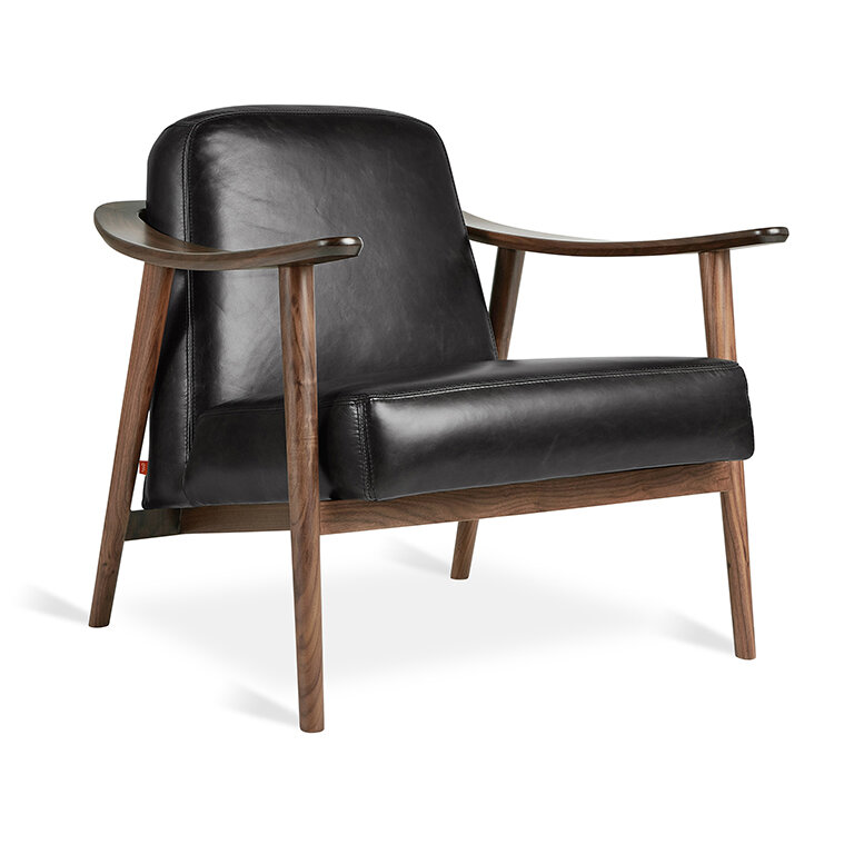 Baltic Chair - Walnut Wood Finish with Saddle Black Leather Upholstery - Front View
