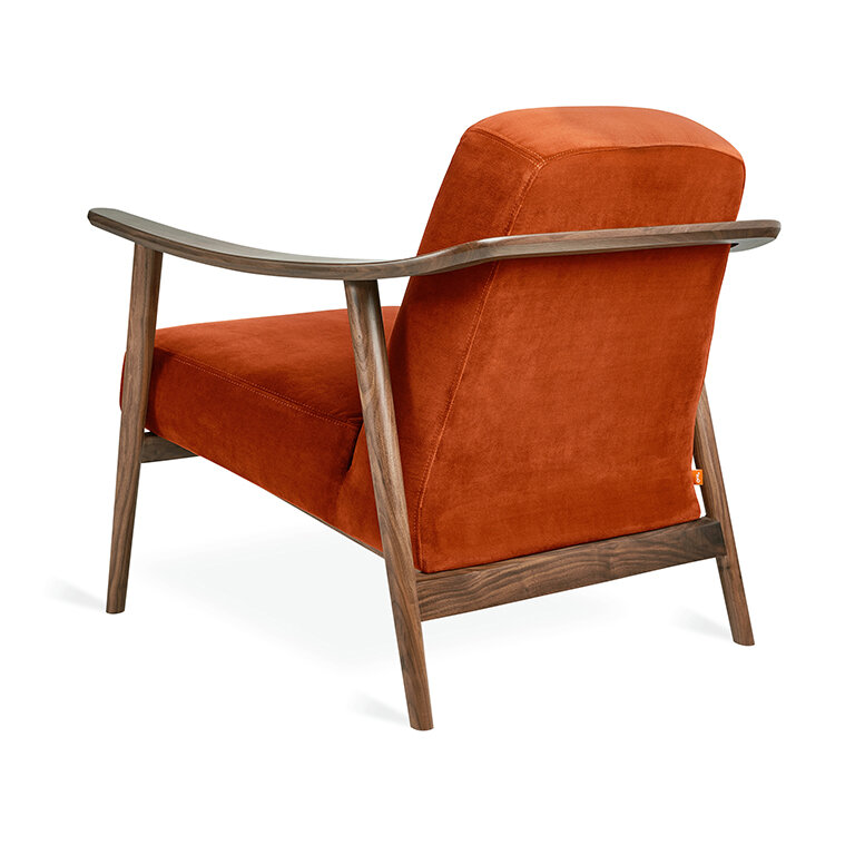 Baltic Chair - Walunt Wood Finish with Velvet Russet Upholstery - Back View