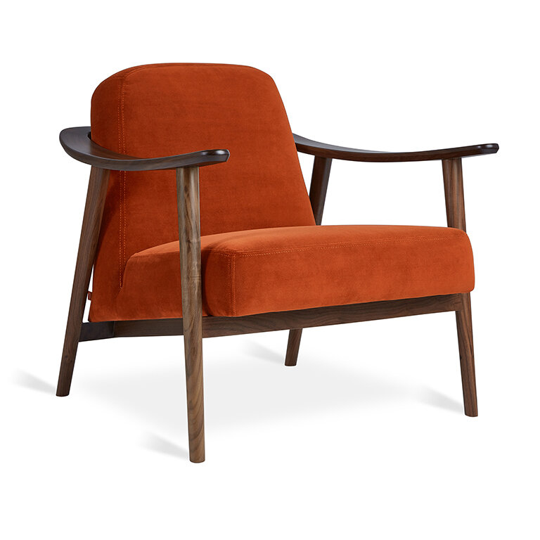 Baltic Chair - Walnut Wood Finish with Velvet Russet Upholstery - Front View