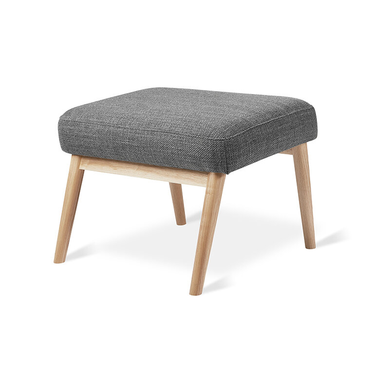 Baltic Ottoman - Ash Natural Wood Finish with Andorra Pewter Upholstery - Front View