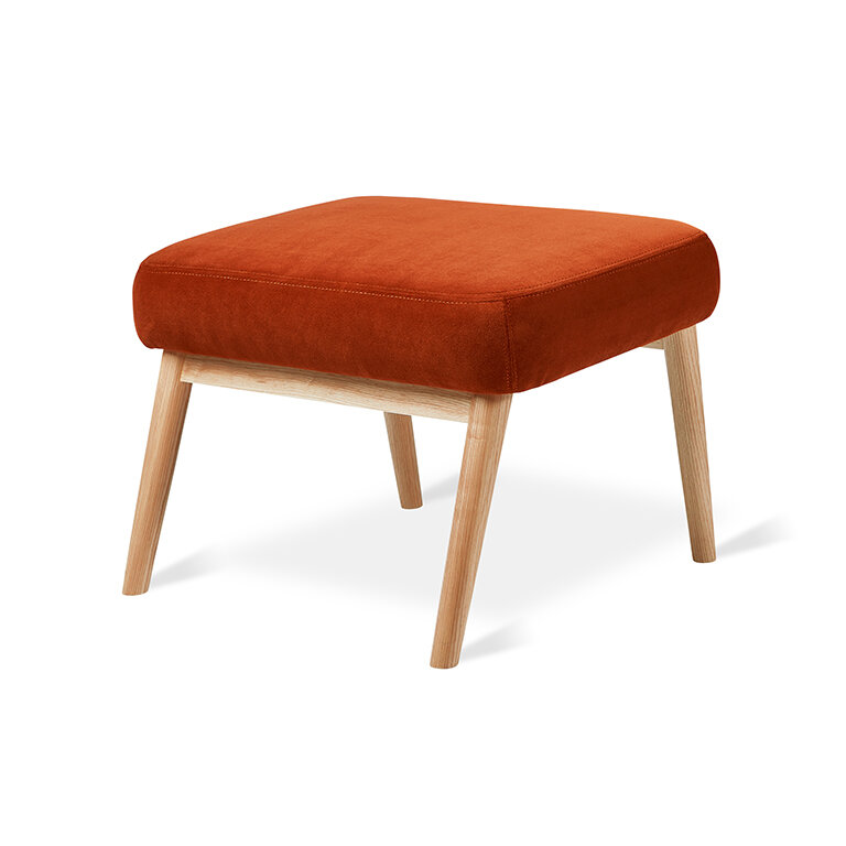Baltic Ottoman - Ash Natural Wood Finish with Velvet Russet Upholstery - Front View