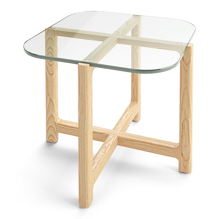 Quarry End Table - Clear Glass Ash Natural Base