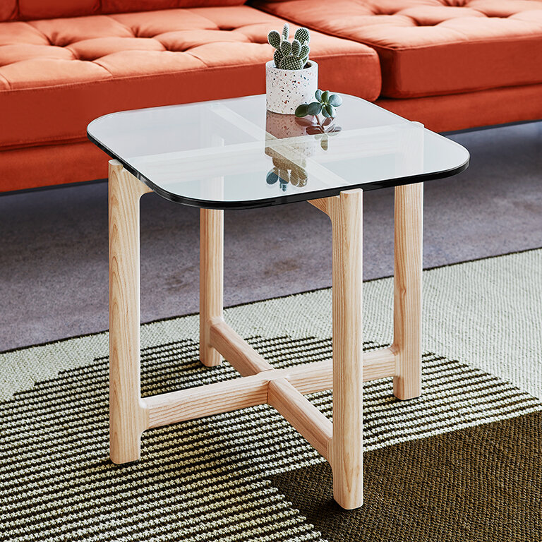 Quarry End Table - Smoke Glass Ash Natural Base
