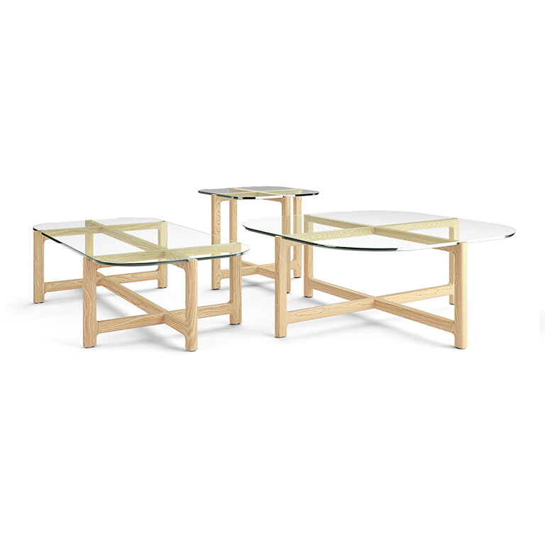 Quarry End and Coffee Tables - Clear Glass Ash Natural Finish