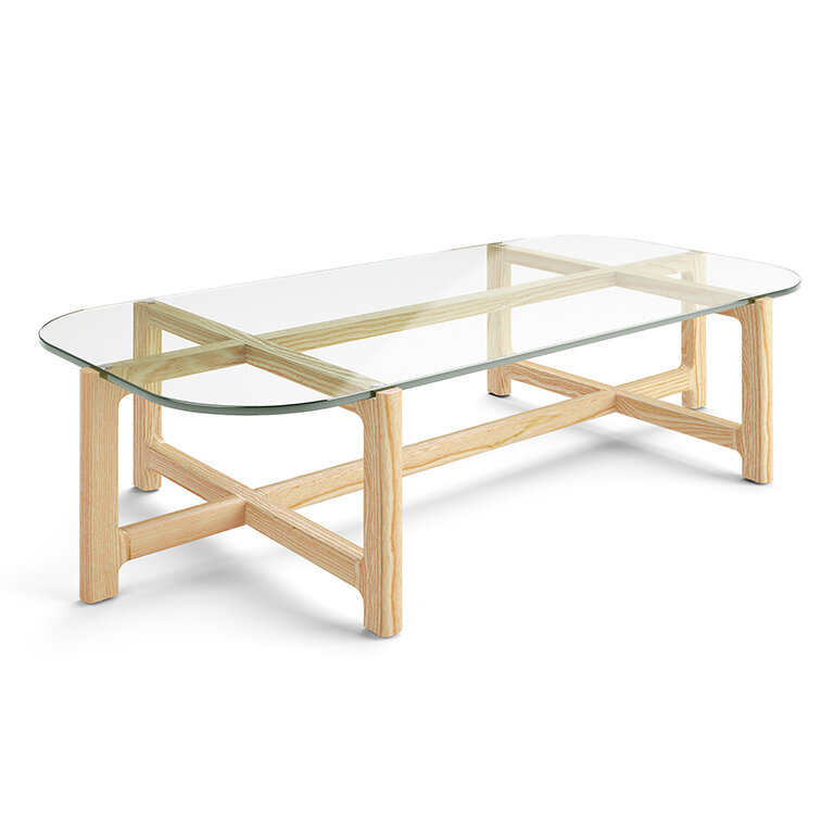 Quarry Coffee Table - Rectangle - Clear Glass Ash Natural Finish - Angle View