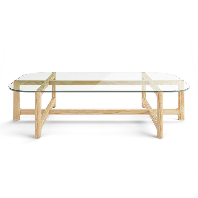 Quarry Coffee Table - Rectangle - Clear Glass Ash Natural Finish - Front View