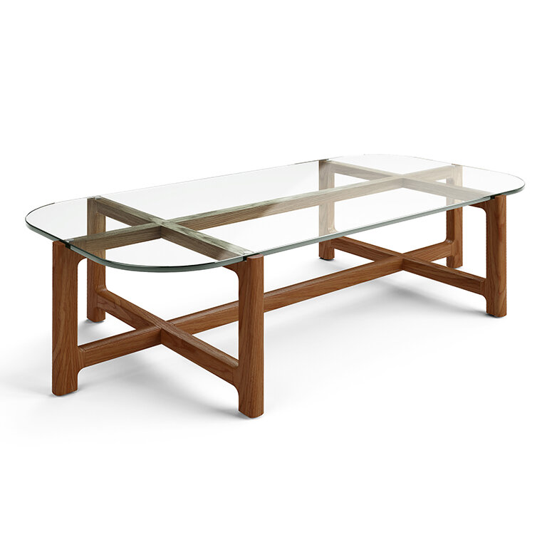 Quarry Coffee Table - Rectangle - Clear Glass Walnut Finish - Angle View