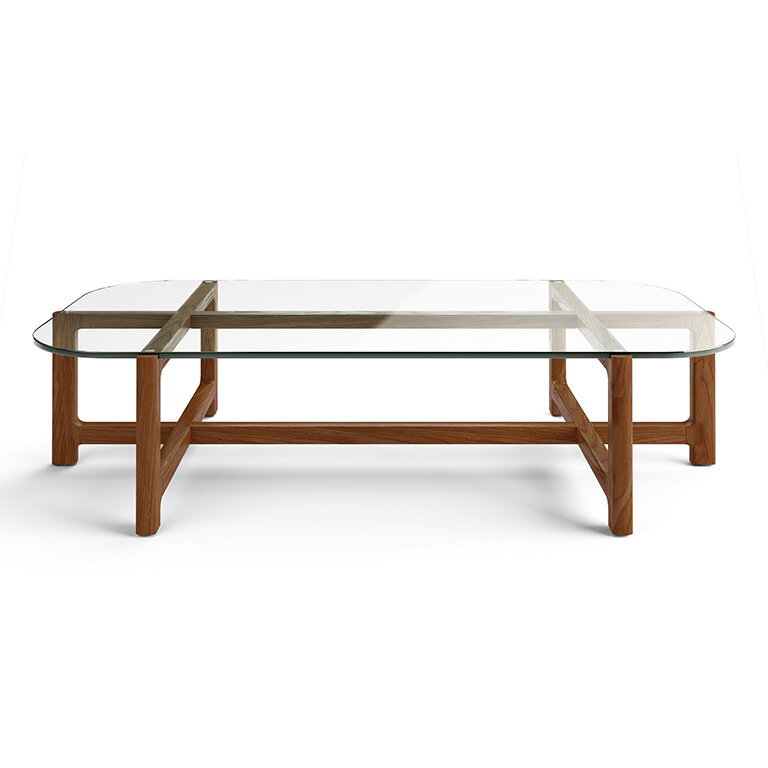 Quarry Coffee Table - Rectangle - Clear Glass Walnut Finish - Front View
