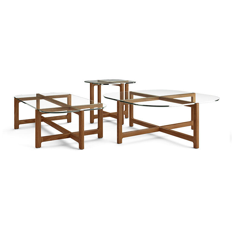 Quarry End and Coffee Tables - Clear Glass Walnut Finish