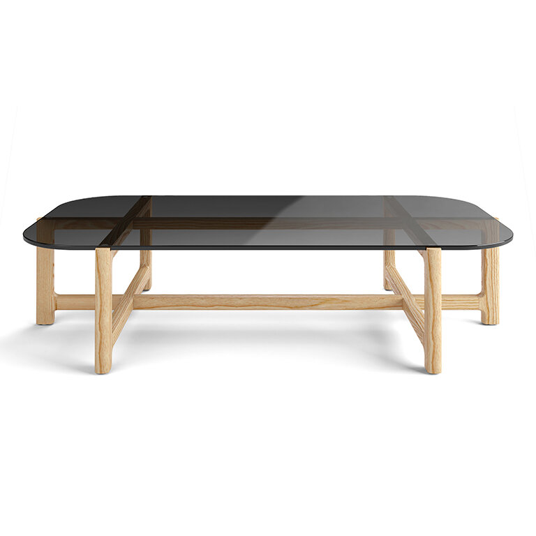 Quarry Coffee Table - Rectangle - Smoke Glass Ash Natural Finish - Front View