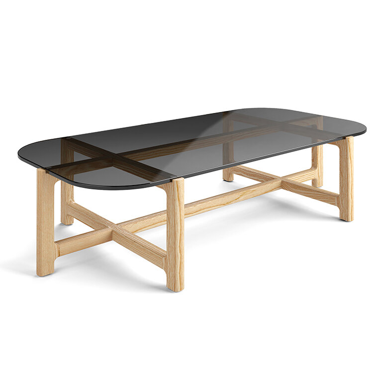 Quarry Coffee Table - Rectangle - Smoke Glass Ash Natural Finish - Angle View