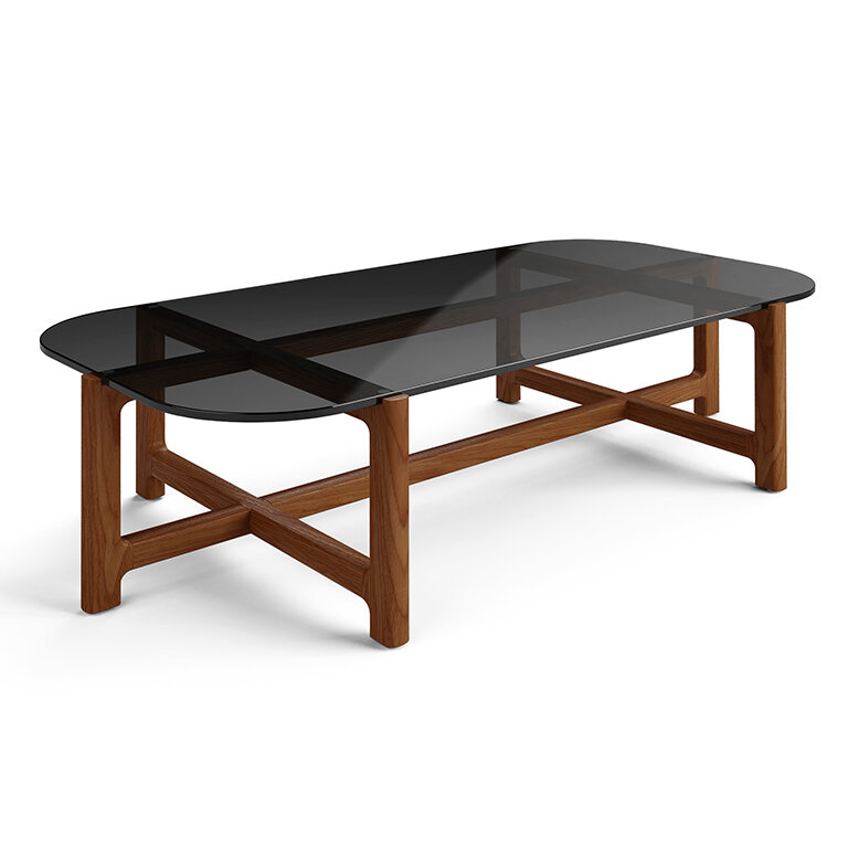 Quarry Coffee Table - Rectangle - Smoke Glass Walnut Finish - Angle View