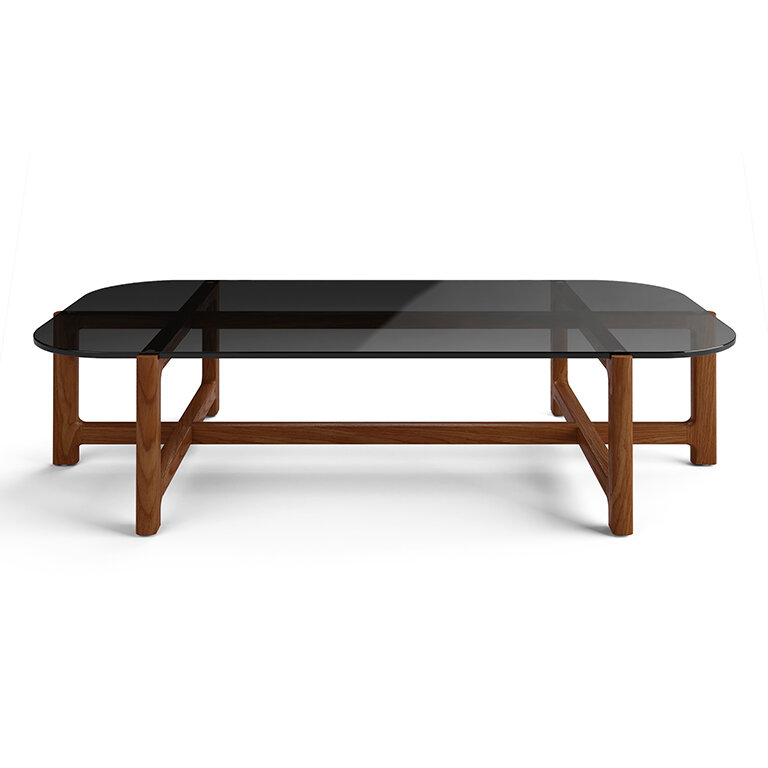Quarry Coffee Table - Rectangle - Smoke Glass Walnut Finish - Front View