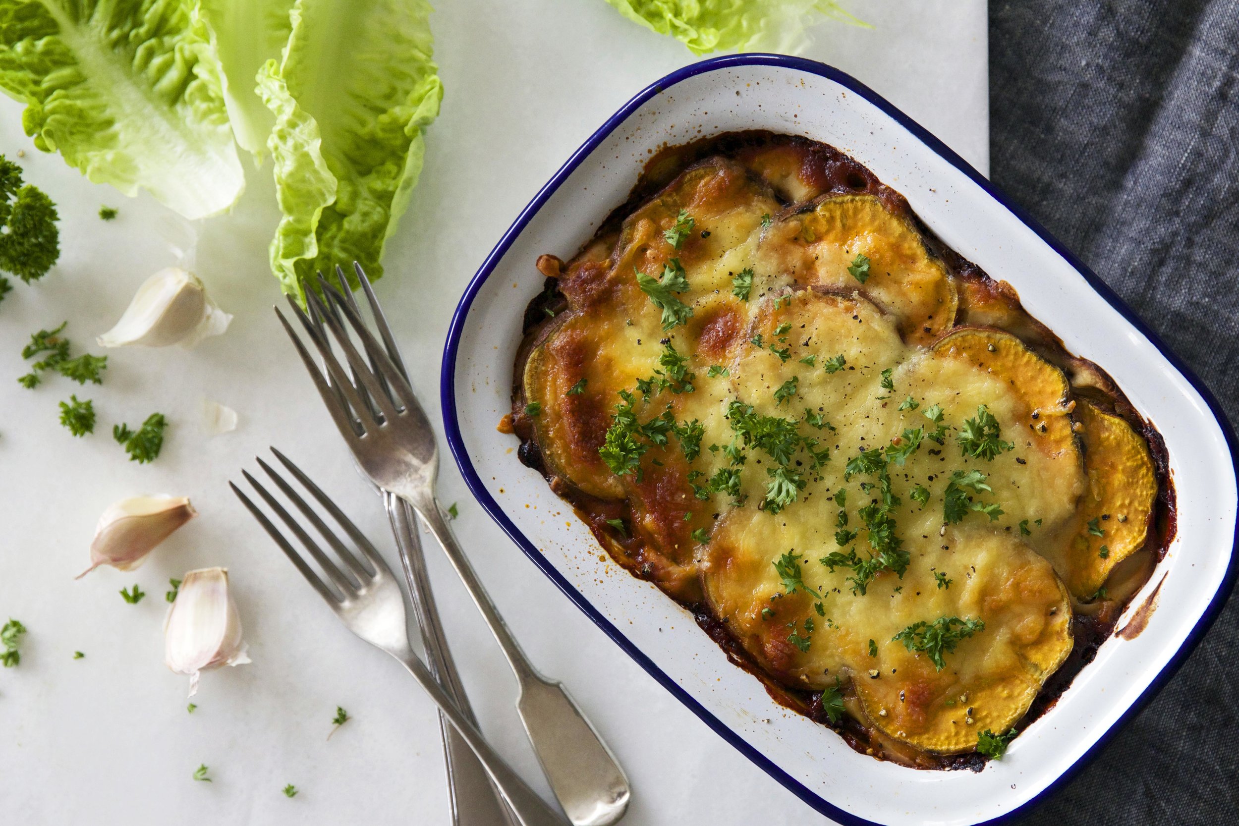 Beef & mushroom lasagna w/ cauliflower sauce & sweet potato layers ...