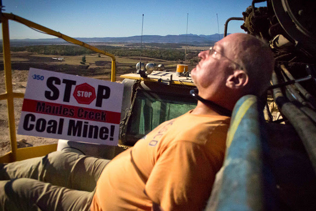 Retired geophysicst and full-time legend Glen Torr locked himself to a drill, preventing a day's work on the mine.