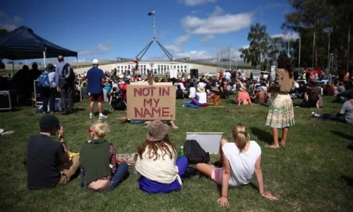 Somebody should really take a look at those flagpole supports. Parliament House Canberra by John/ cc