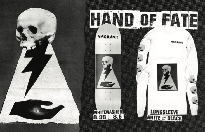 Vagrant Skateboard’ Hand Of Fate deck and tee.
