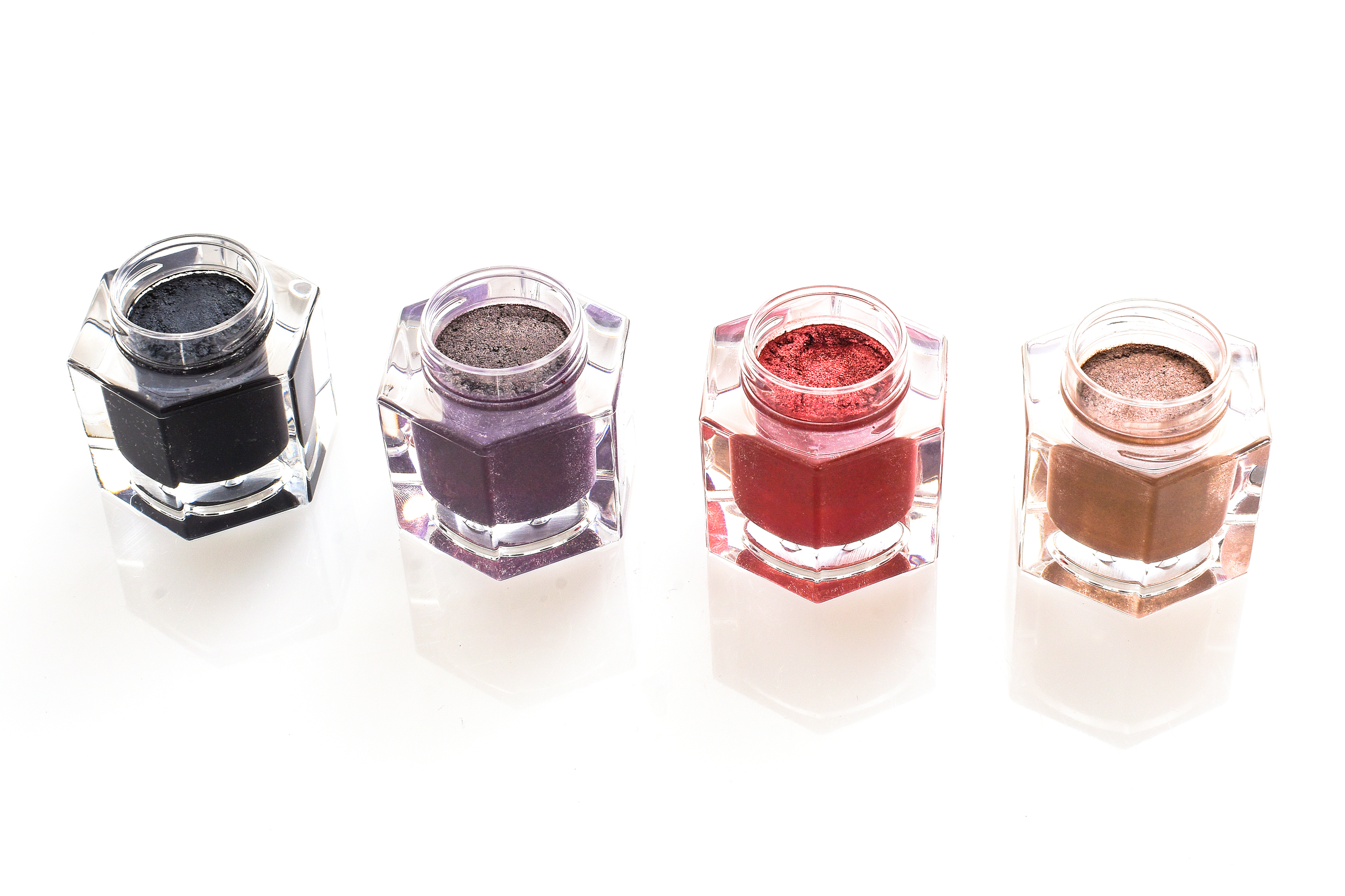 Left to Right: Obsidian , Serpent de Mer , Viscera , & Half Light Ash and Ember Eye Soot