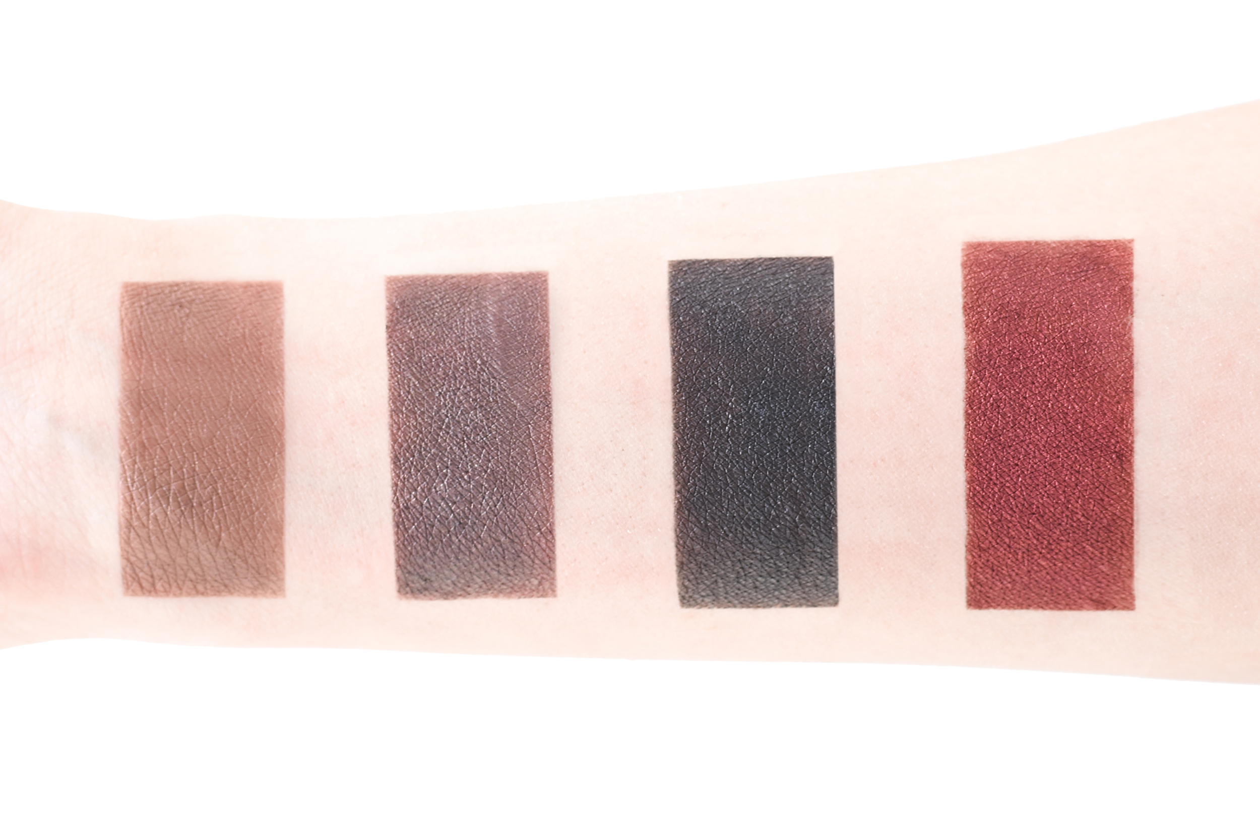 Left to Right: Half Light , Serpent de Mer , Obsidian , & Viscera Ash and Ember Eye Soot