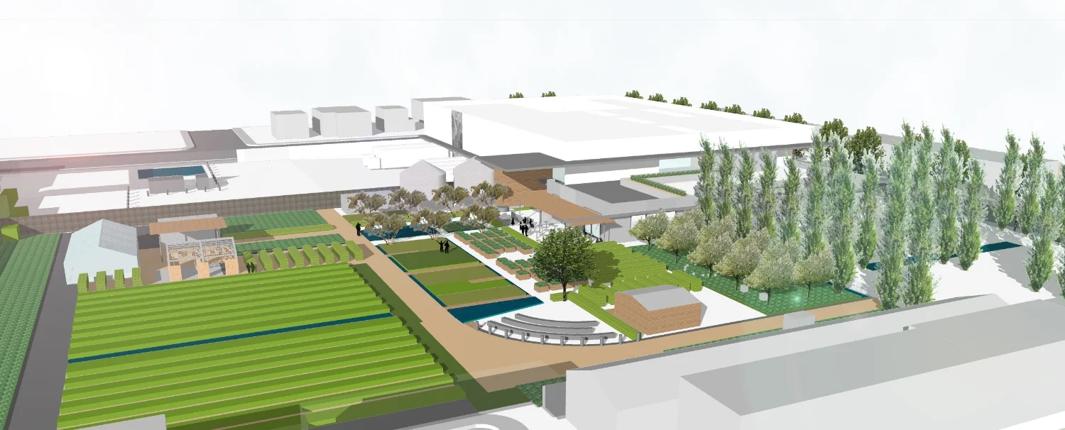 OUSD 'The Center' aerial view of working model
