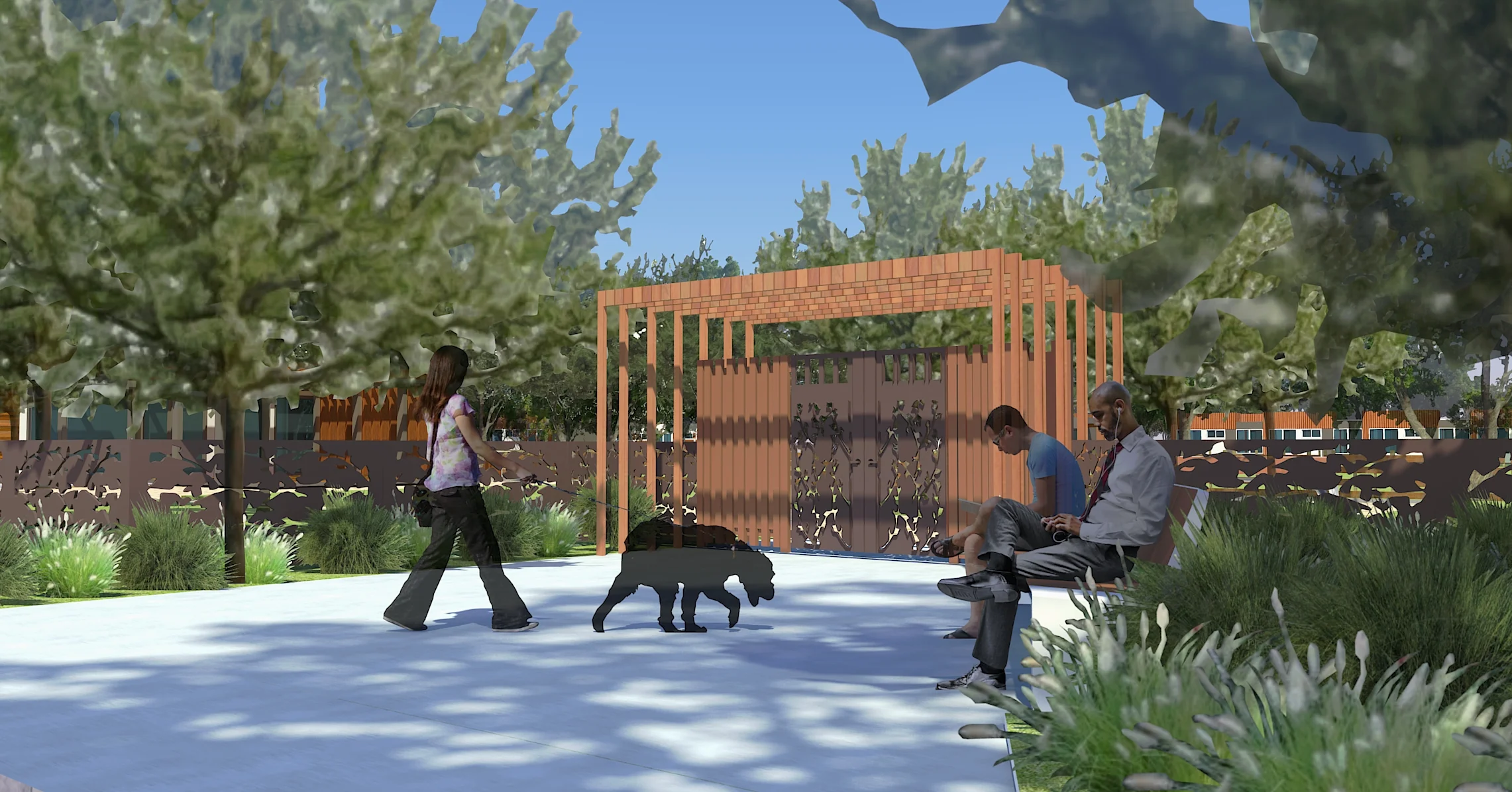 Perspective of Community Garden from Evans Lane by BAY TREE DESIGN
