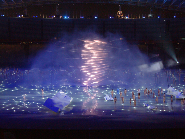 The water curtain and helix at the Athens Olympic Games 2004.