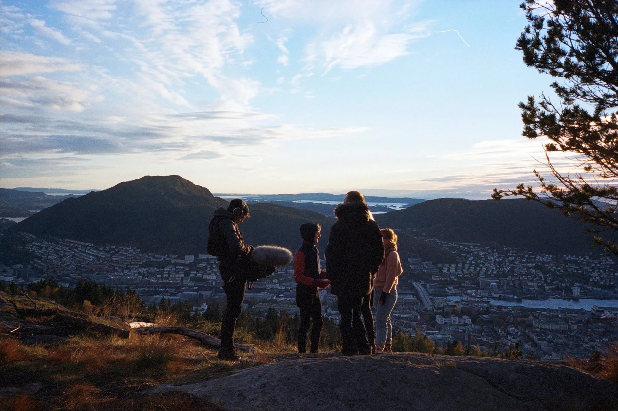Team talking out a scene in Bergen, Norway