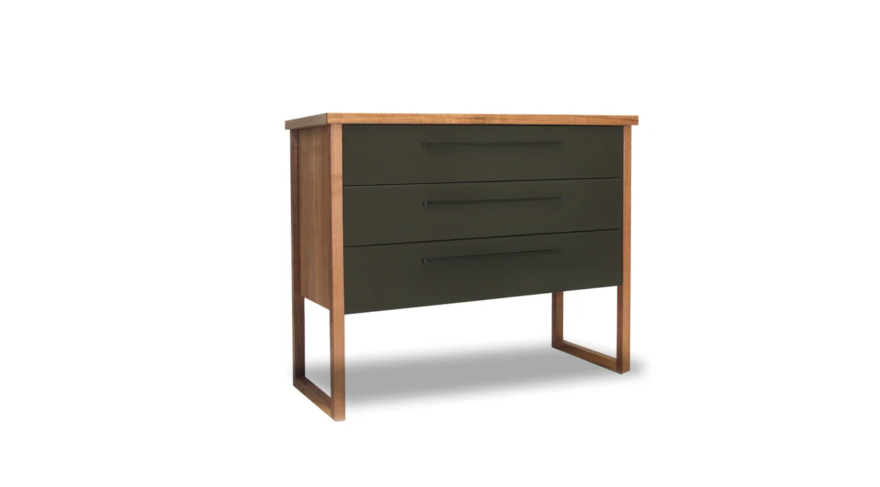   PRODUCT :  CHEST OF DRAWER [set of two] American walnut, tinted glass fronts and anthracite grey corian handles 