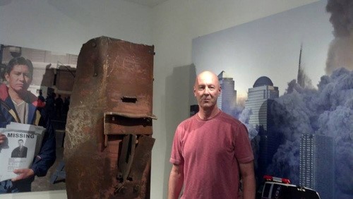 David Meiswinkle in front of the 9/11 Memorial in the Trenton Museum, NJ