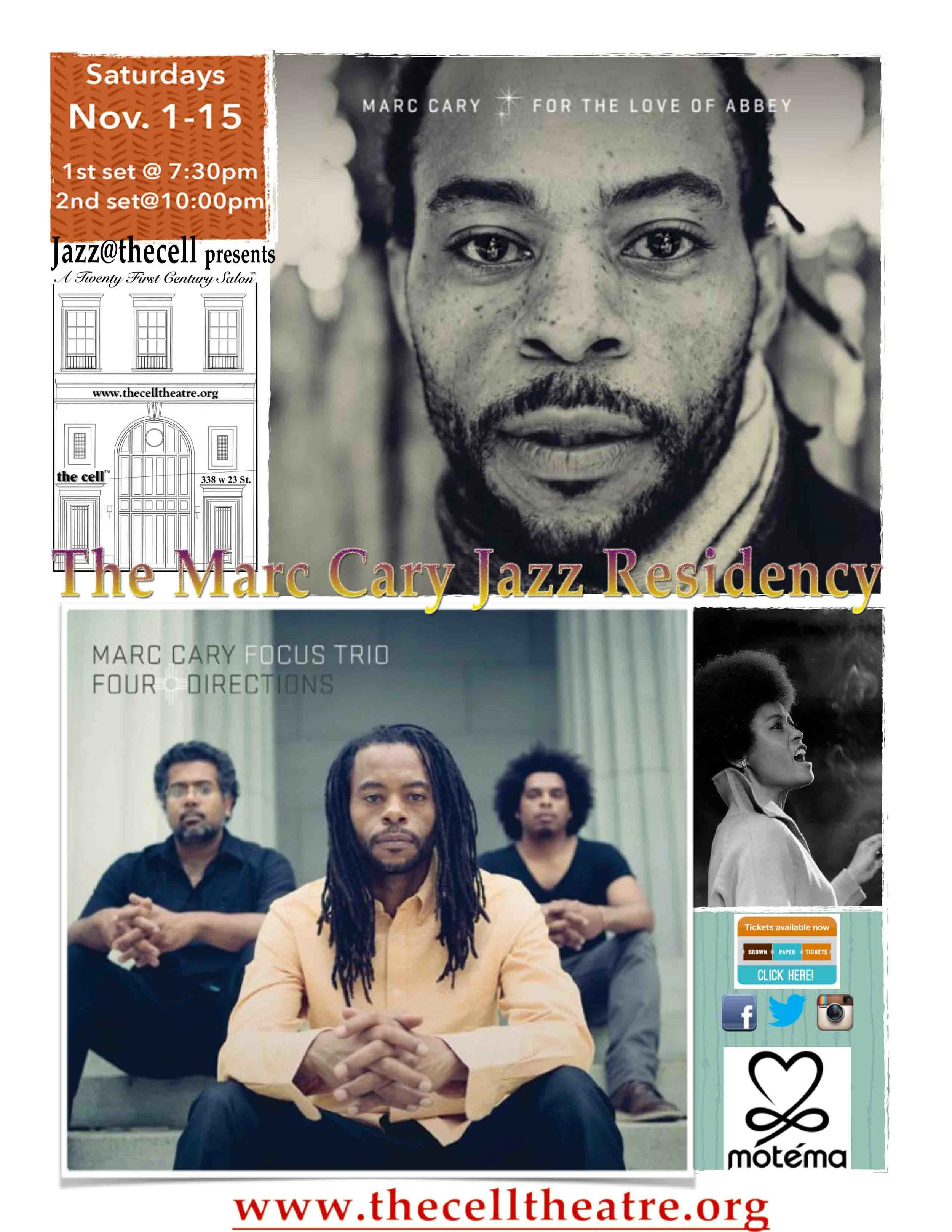 Marc Cary: The Key Man – Jazz residency @the cell Saturdays Nov, 1-15 1st Set at 7:30 pm 2nd Set at 10:00 pm Recently voted "Rising Star" keyboardist in Downbeat’s 62nd annual Critic’s Poll in 2014, pianist, keyboardist and composer, Marc Cary has become known as one of the best and most original jazz pianists in New York. He is a graduate of the rigorous bandstand academy long run by late vocalist Betty Carter, as well as a 12 years tenure accompanying Abbey Lincoln, and he plays with the big ears and vivid improvisational imagination that she required. As we enter into 2015, Marc Cary embarks upon celebrating 20 years as a lead recording artist as well as 10 years with indie jazz sensation Motema Music. This 3 night residency will celebrate a long and diverse recording career, anchored by Focus Trio and joined by some very special friends. Saturdays 1st and 8th November 1ST SET 7:30 pm - Marc Cary: A celebration of Abbey Lincoln (solo) 2nd SET 10:00 pm - Focus Trio with special guests Pyeng Threadgill and Latosha Diggs Saturday 15th November Focus Trio and friends - covering material from Marc’s 20 year recording career 1st Set 7:30 pm - A Marc Cary Retrospective Part I 2nd Set 10:00 pm - A Marc Cary Retrospective Part II featuring Focus Trio , Rhodes Ahead , Indigenous People