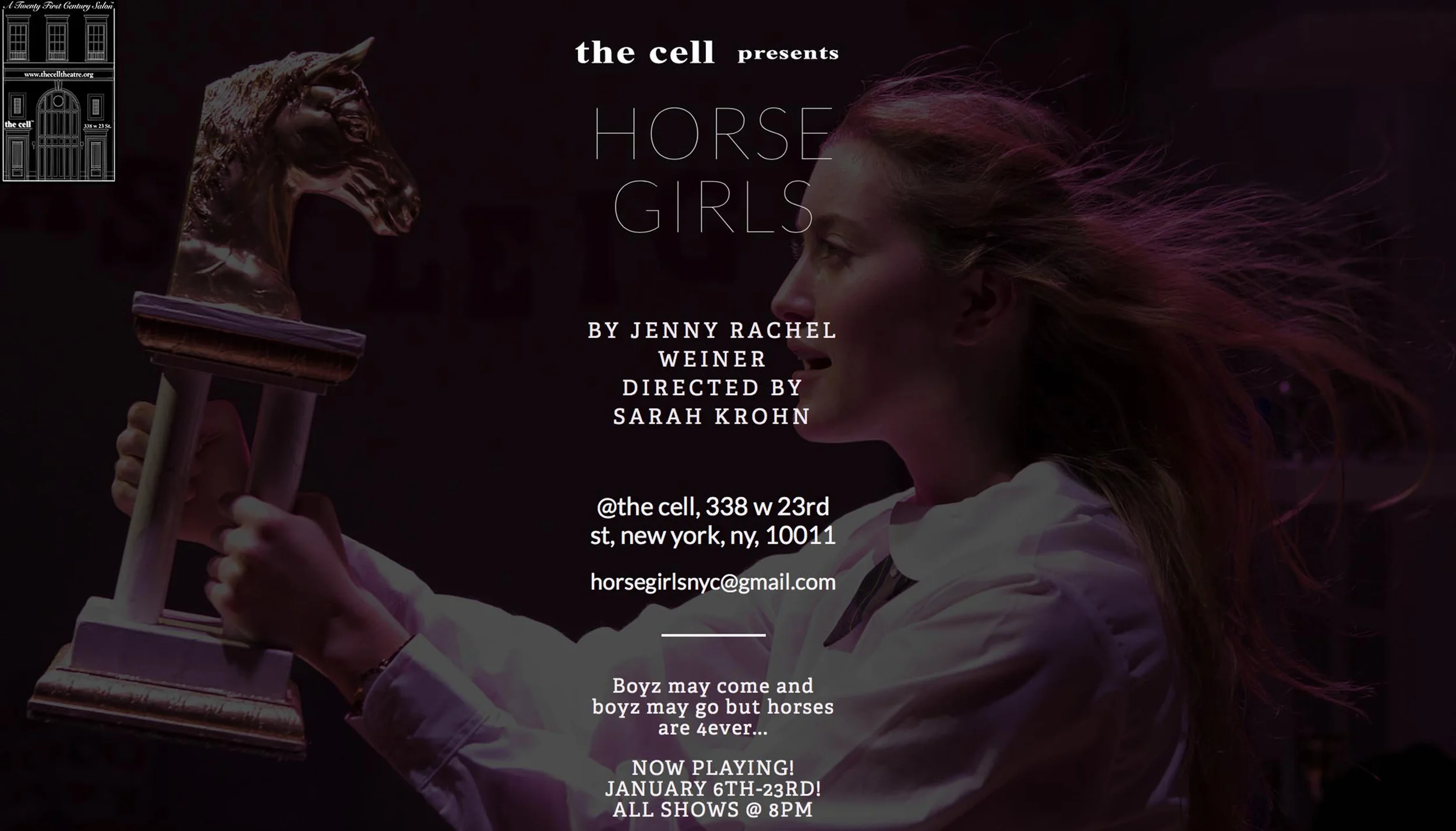 "Twelve-year-old Ashleigh rules the Lady Jean Ladies, South Florida’s most exclusive horse club. Rumors that her family’s stables are being sold and their horses killed for meat throws the Ladies into crisis in this dark comedy o…