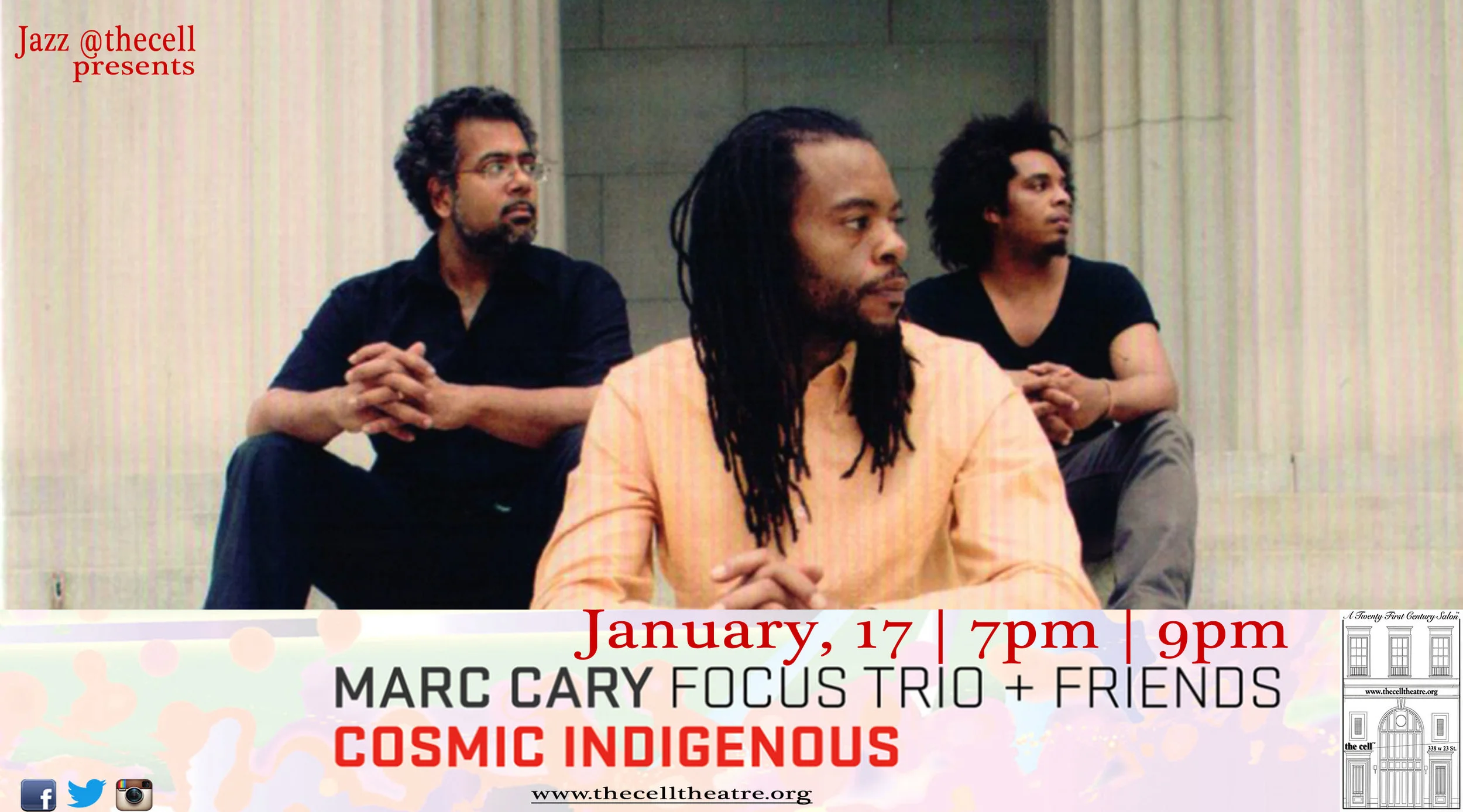 Indigenous People is a group Marc started along with Tarus Mateen and Yarborough Charles Laws in 1998. They recorded several records in the span of 6 years. In 2010, Marc decided to explore these same concepts with Focus Trio, which were started by Indigenous People, and became Cosmic Indigenous. They brought some of our favorite musical contributors into the fold, to appear on the upcoming residency and accomplish the sound rooted from Indigenous People. Almost all of the songs that will be performed at the cell on Jan. 17 are rooted in the concept of North Indian classical raga music, but with the melodic voice of Awa Sangho from Mali singing traditional Malian desert melodies that appear in both cultures in the same tonal set.