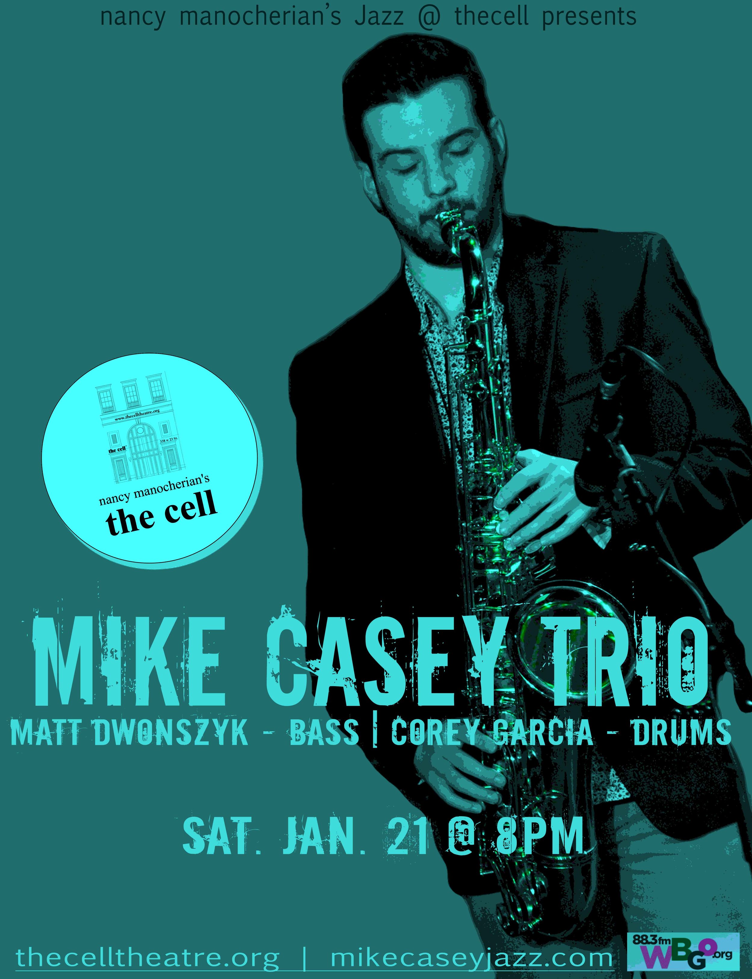 Saxophonist, songwriter, and teaching artist Mike Casey has been a fixture on the Hartford jazz scene and beyond since 2011, when he began attending the acclaimed Jackie McLean Institute of Jazz at the University of Harford’s Hartt School. In 2015, Mike was one of 24 young jazz composers worldwide chosen by Jason Moran to participate in the prestigious “Betty Carter Jazz Ahead” Program at the Kennedy Center in Washington, DC where he studied with an all-star faculty including Eric Harland, JD Allen, Eric Revis, Cyrus Chestnut , and Jason Moran . After a sold out NYC debut at the Minton’s in Harlem in September 2016, Mike went on to accomplish an incredible feat: the crowdfunding campaign for his debut album "The Sound of Surprise: Live at The Side Door" (due for a February 2017 release) reached 111% funded in under 30 days. His resume includes appearances with Charles Tolliver, DJ Logic, Brandee Younger, Zaccai Curtis, Tarus Mateen and Marc Cary , whose project “The Harlem Sessions” features Mike as an original member. Mike has enchanted audiences young & old alike, performing a unique blend of upbeat, accessible, original music and exciting arrangements of jazz standards with a mature lyricism and a sound that commands the attention of the audience.
