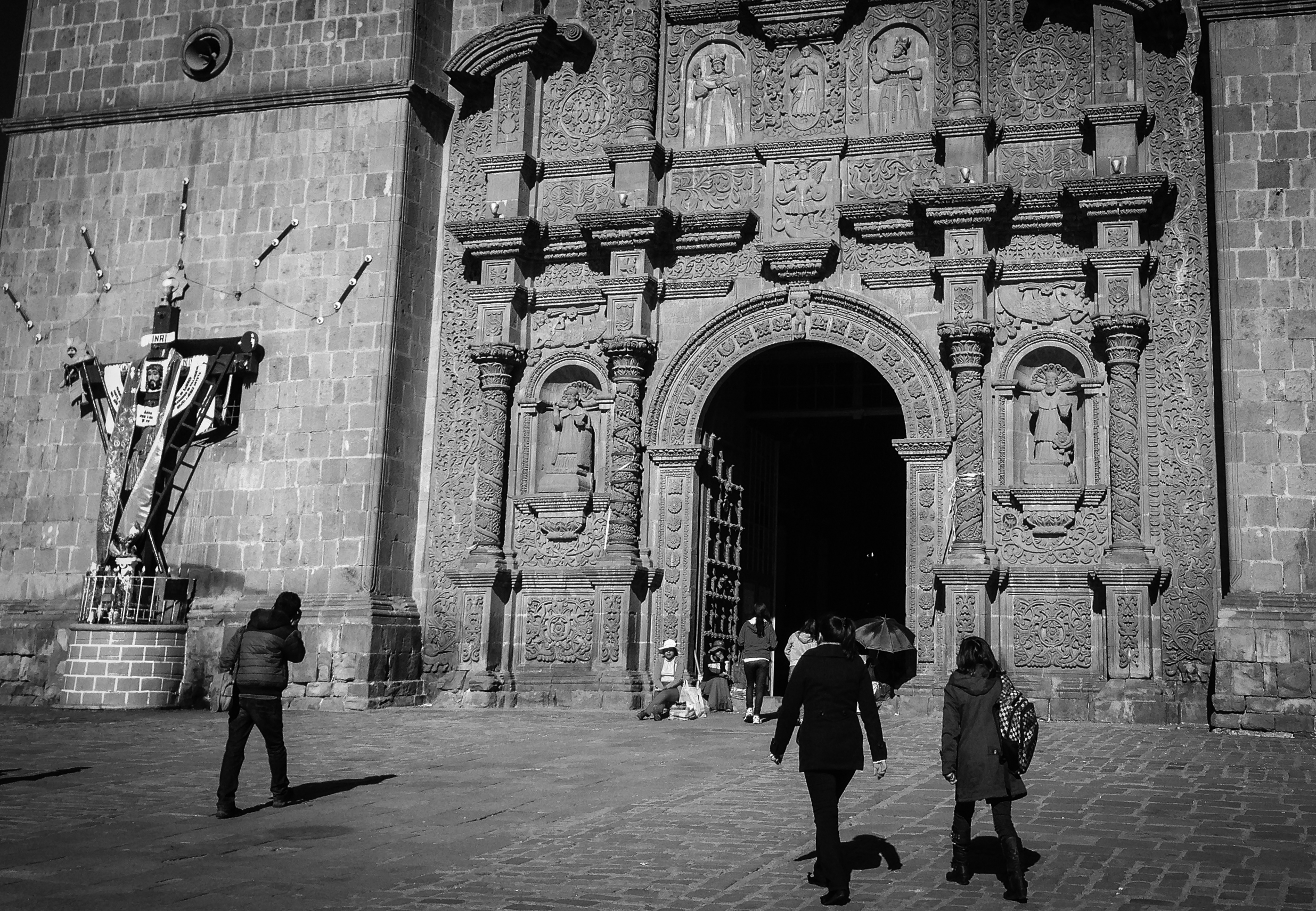 Ornate baroque entrance of the Puno Cathedral