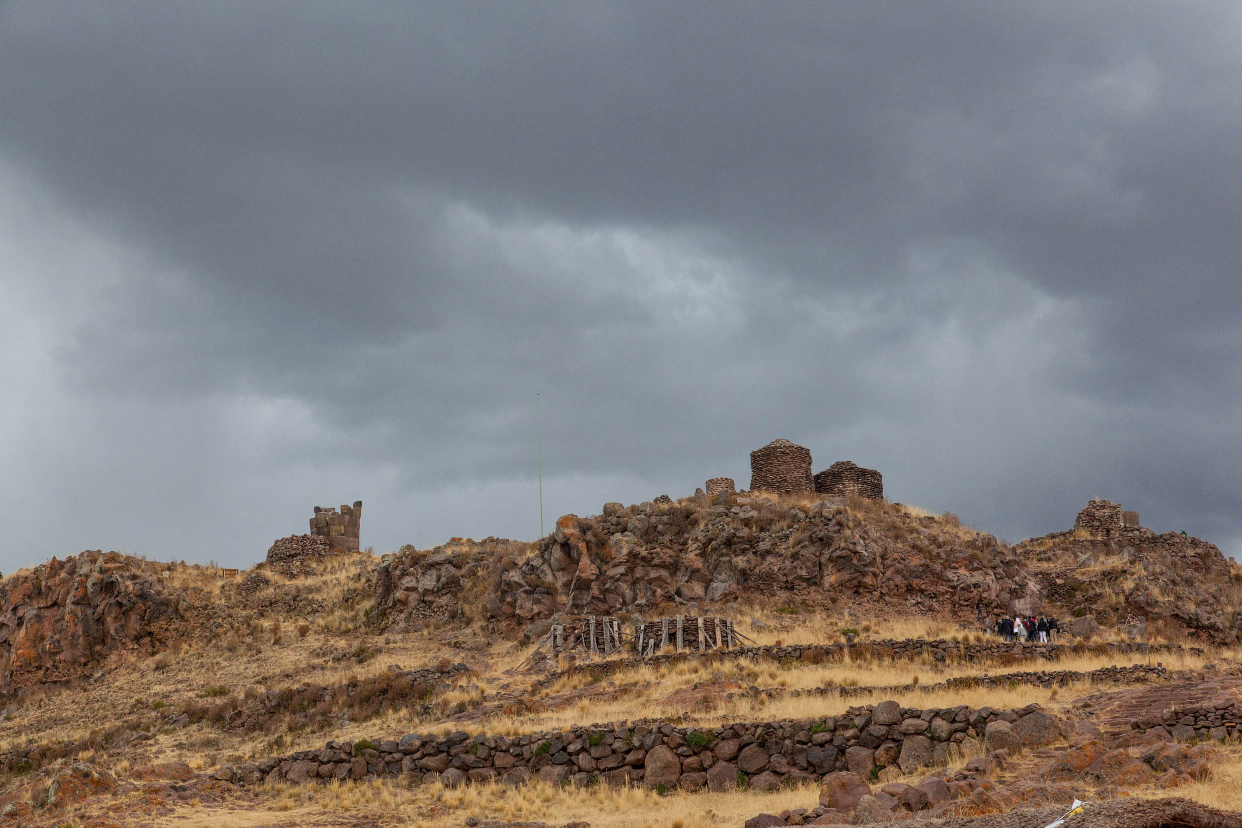 The archaeological site seen from the town of Sillustani