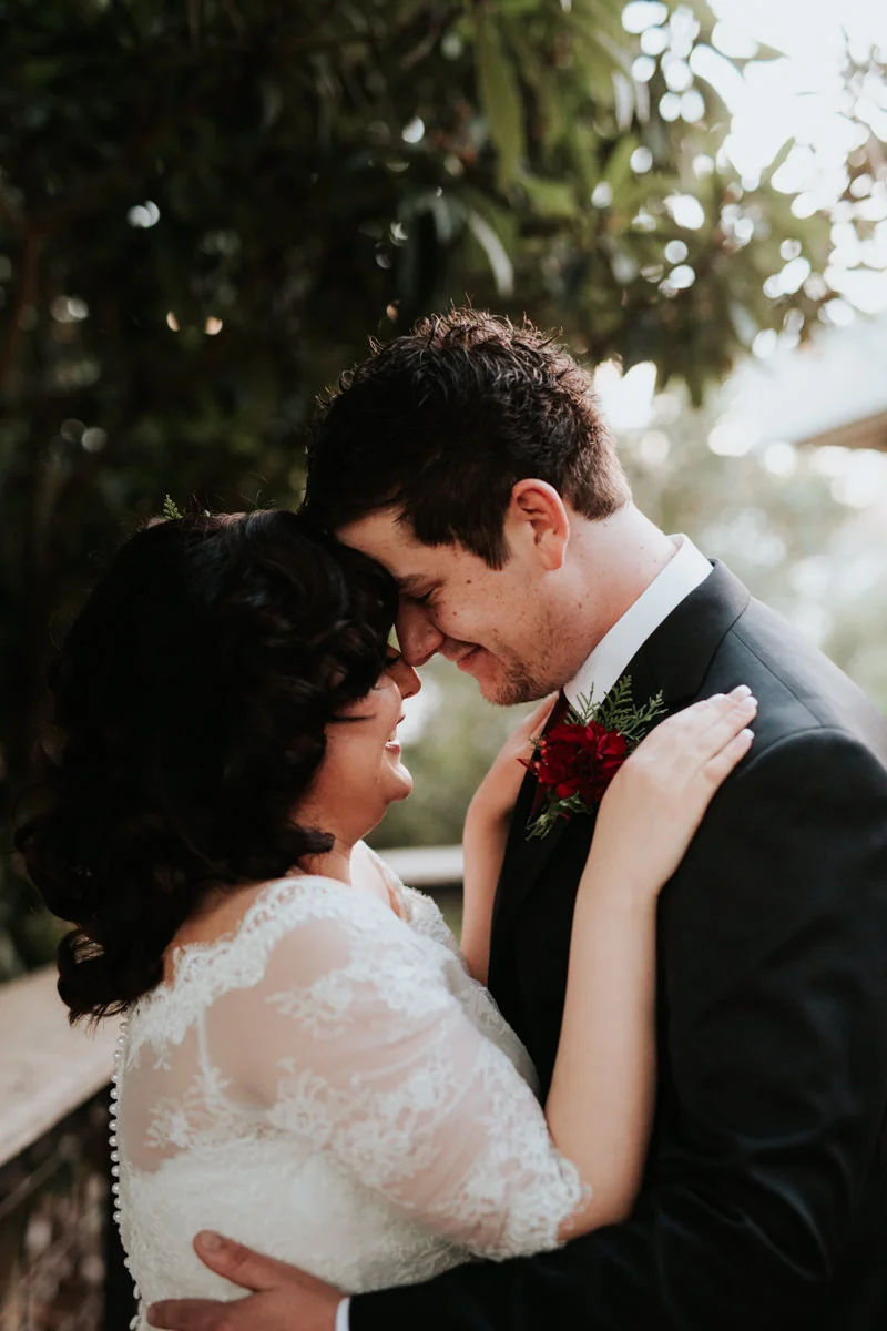 Bride and groom before Christmas wedding