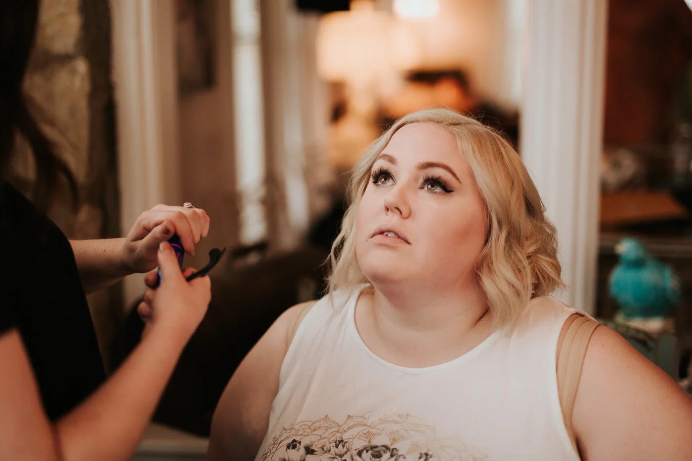 Bride getting ready for wedding at Pecan Springs Ranch