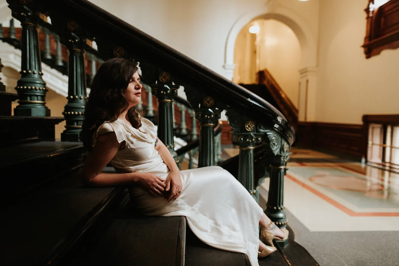 Moody and romantic bridal session at the Austin Capitol Building downtown
