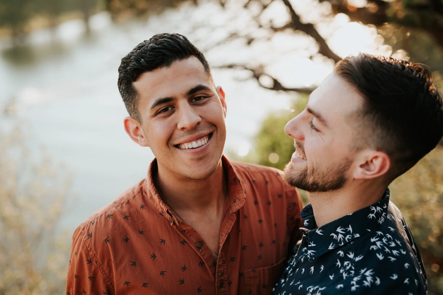 Happy engaged couple at the Long Center Austin