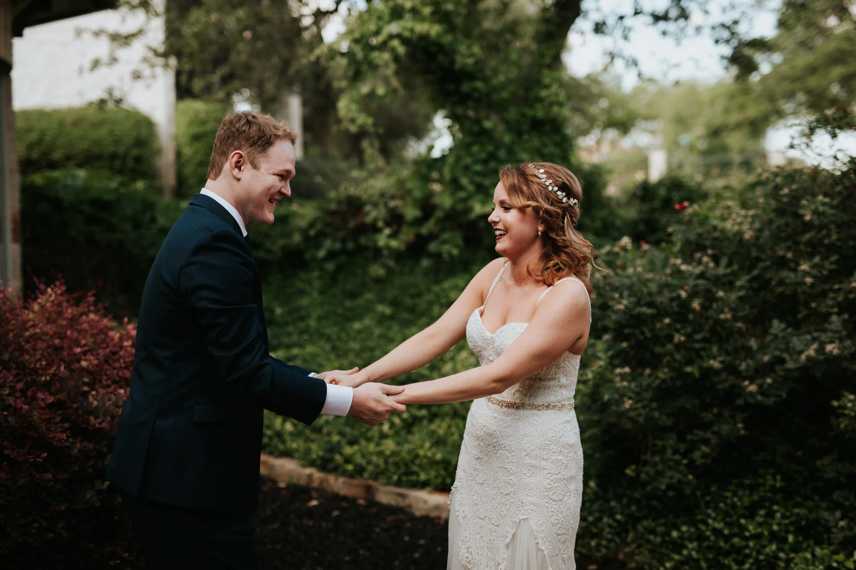 Austin luxury backyard wedding first look photos